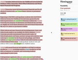 A screenshot of 6 paragraphs that were pasted into the Hemingway Editor online and received a readability score of post-graduate level, which is a poor rating. The editor says that 6 of 7 sentences are very hard to read.