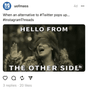 Threads post by University of Massachusetts that says &quot;When an alternative to #Twitter pops up... #InstagramThreads&quot; with a gif of Adele singing &quot;Hello from the other side&quot;