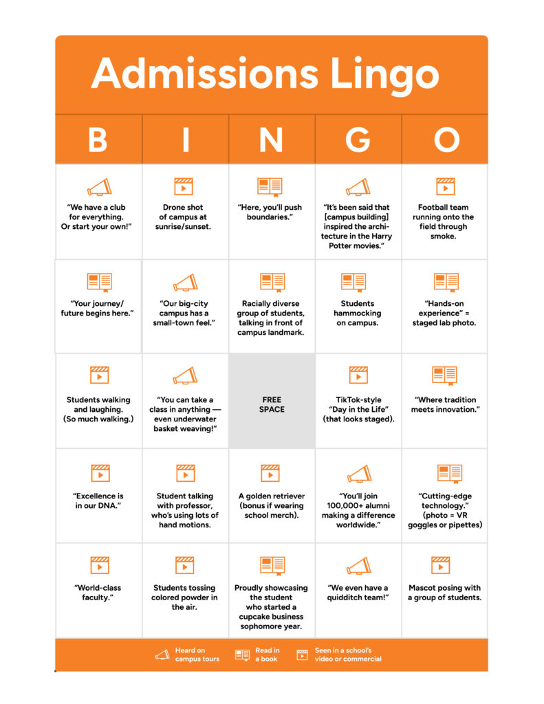 Bingo Board featuring Admissions troupes