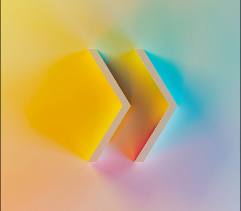 Gradient fast forward arrow in the center pointing to the right - decision fatigue higher ed leads